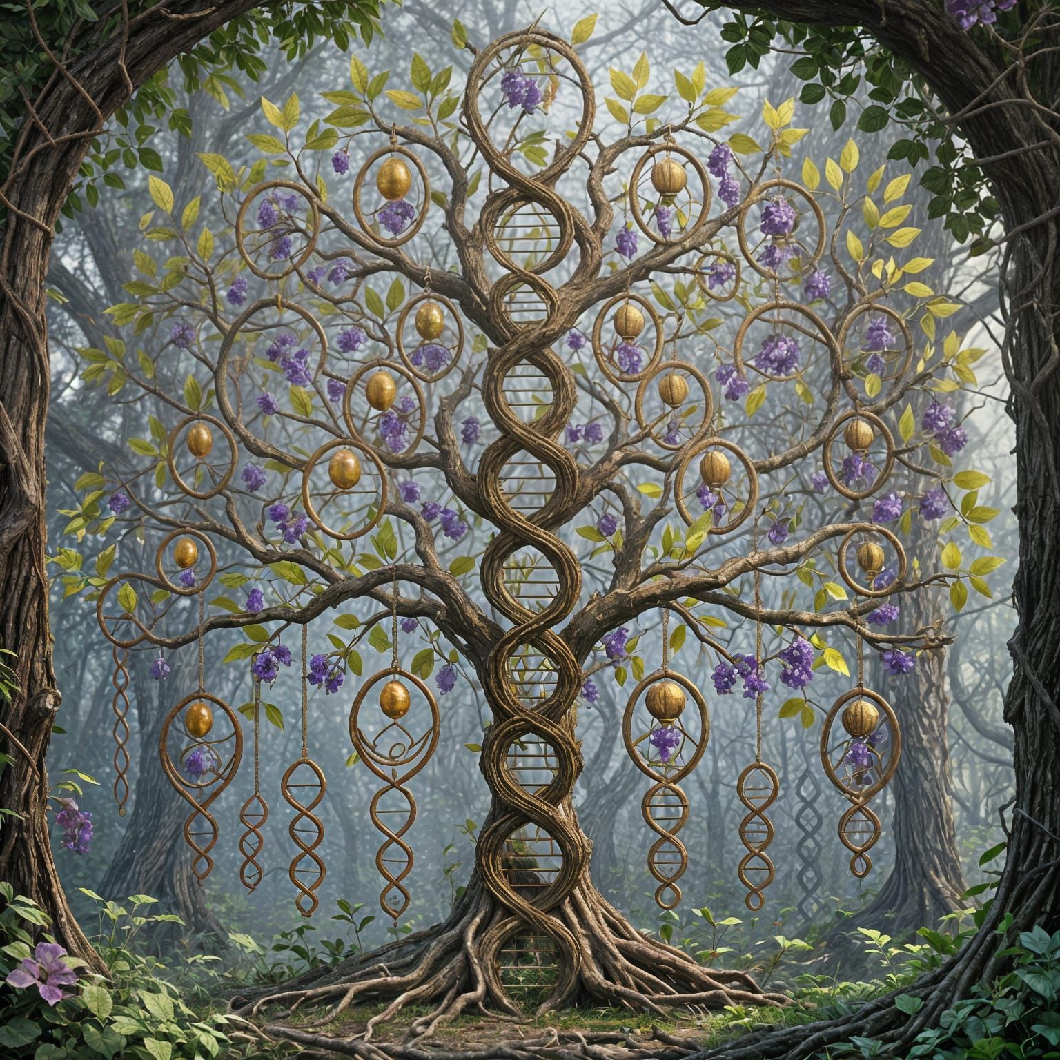 DNA Tree with Branches in Dark Fantasy Style