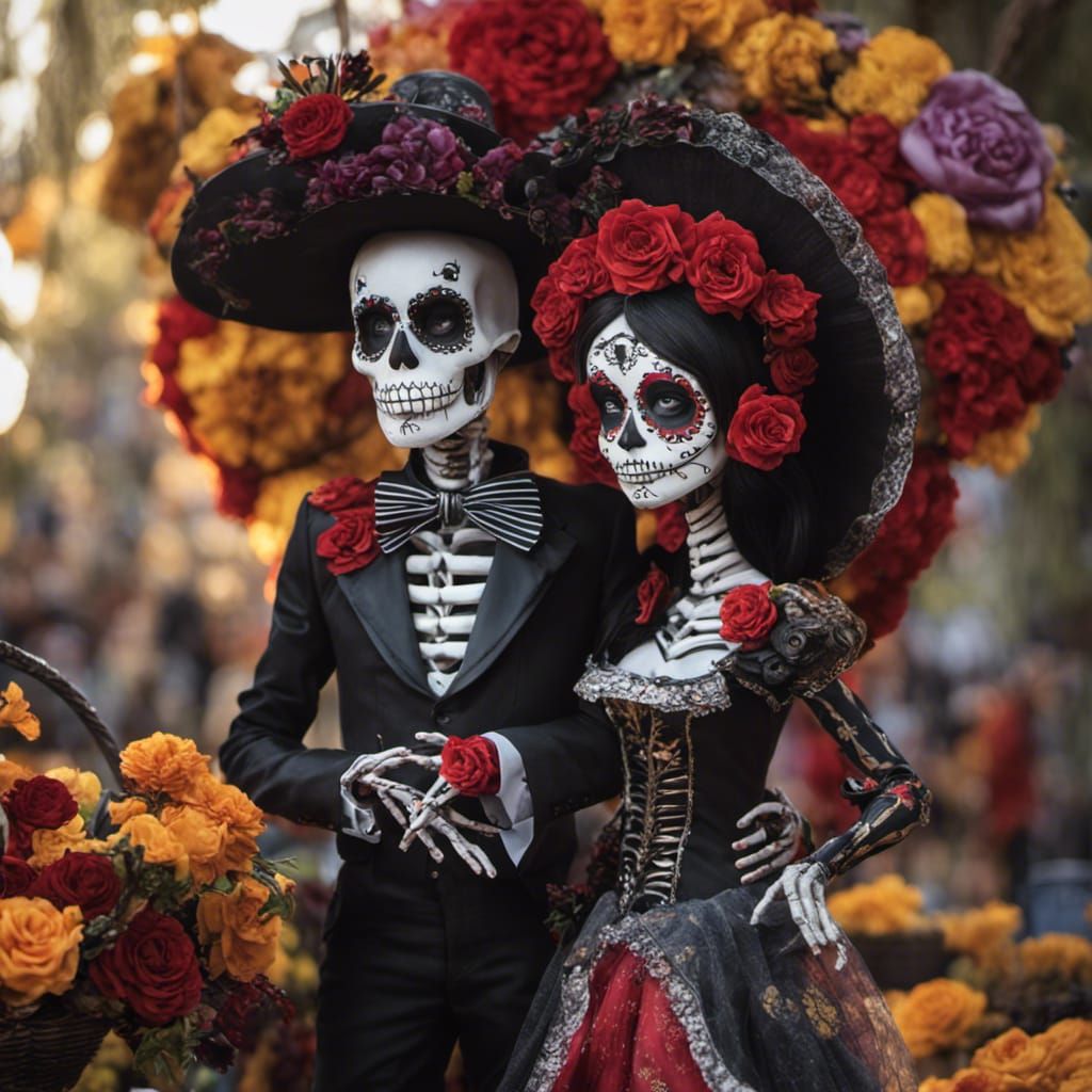 Festive Dia de los Muertos Dancing Couple
