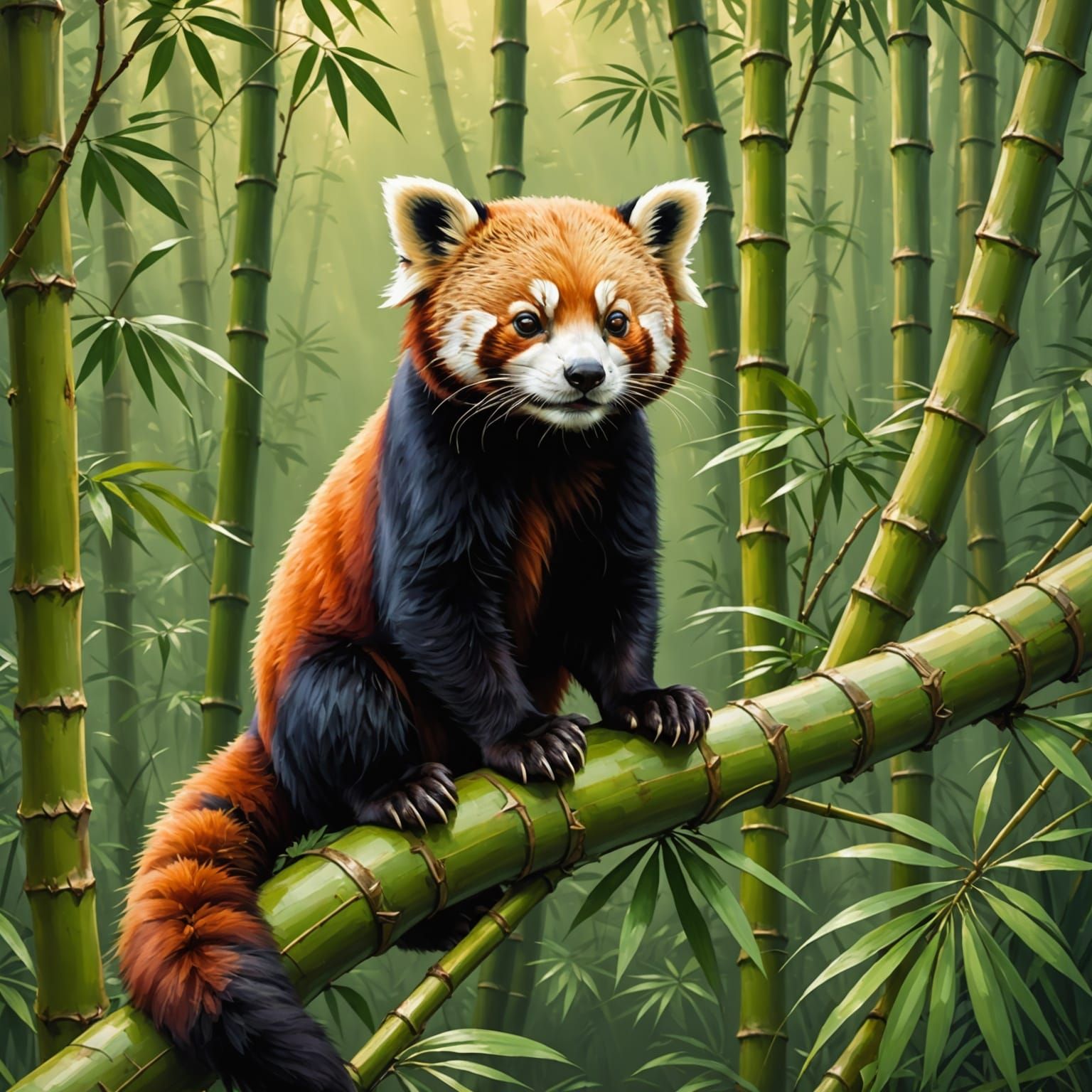 Red Panda in Chinese Jungle, Fine Art Oil Painting