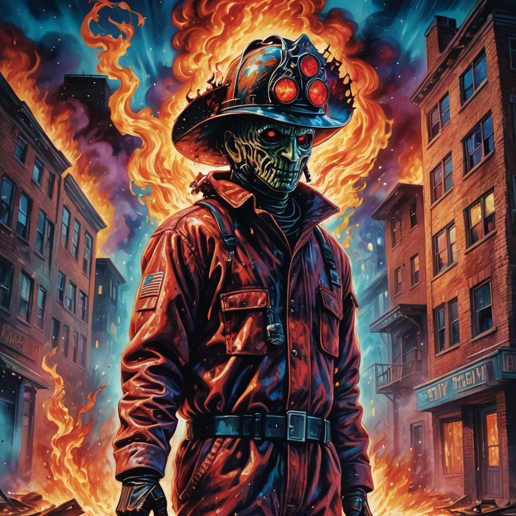 Freddy Krueger as Fireman in Surreal Cosmic Art