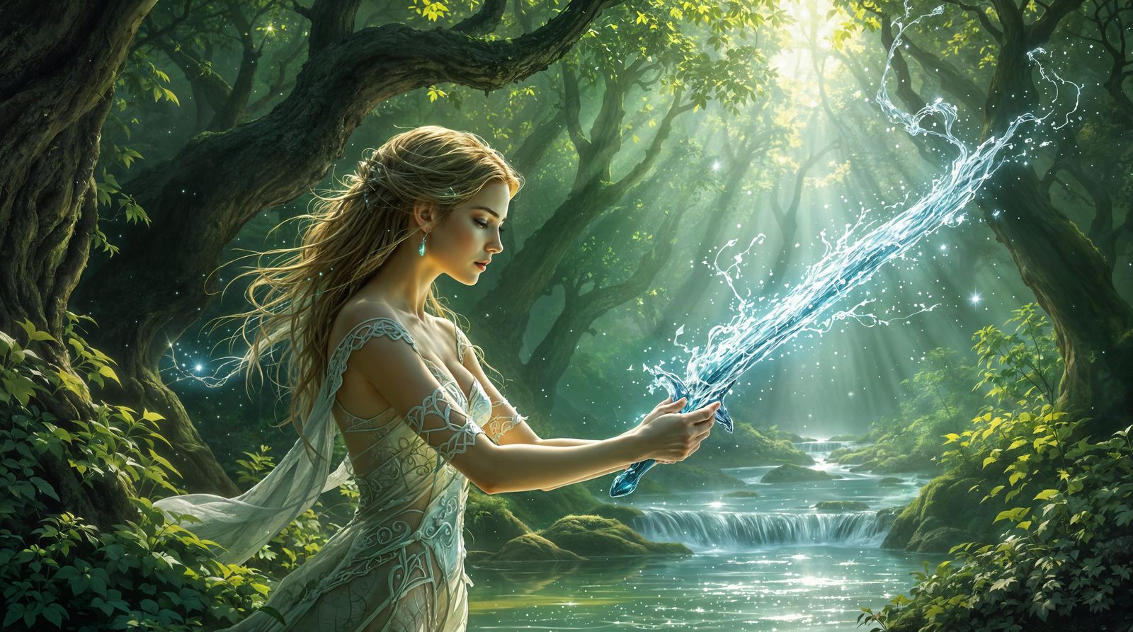 Whimsical Fairy Shaping a Shimmering Sword in a Luminous For...
