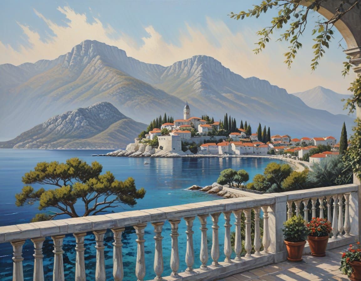 Croatian Adriatic Sea View: Vivid Oil Painting
