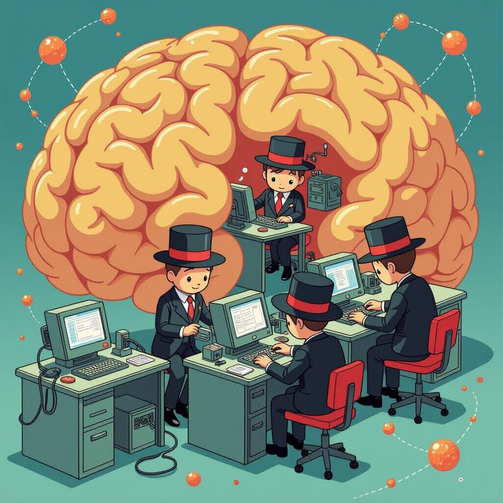 Miniature Men Operate Brain Machinery: Miyazaki-Inspired