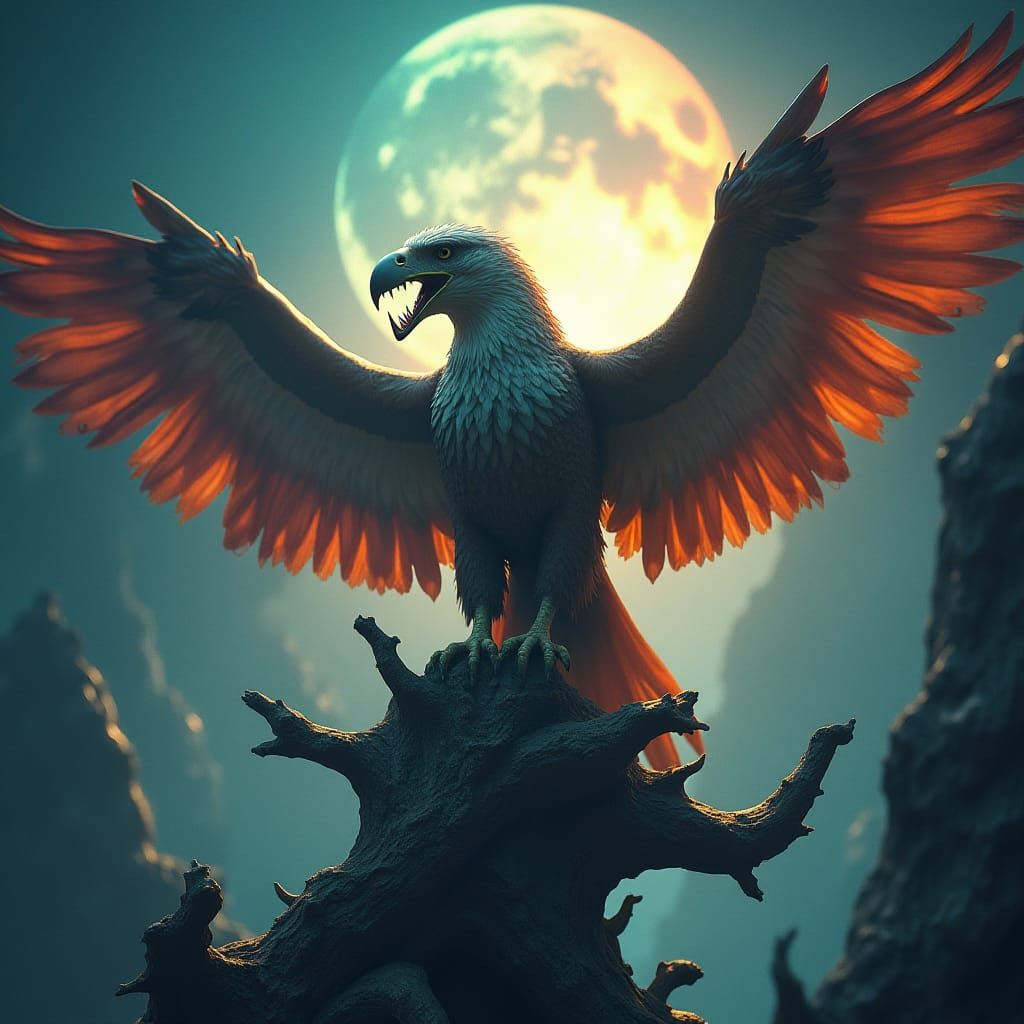 Eagle with Shark Teeth in Matte Painting Style