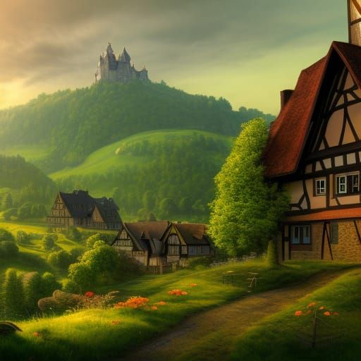 A German medieval Fantasy landscape inspired by Odenwald