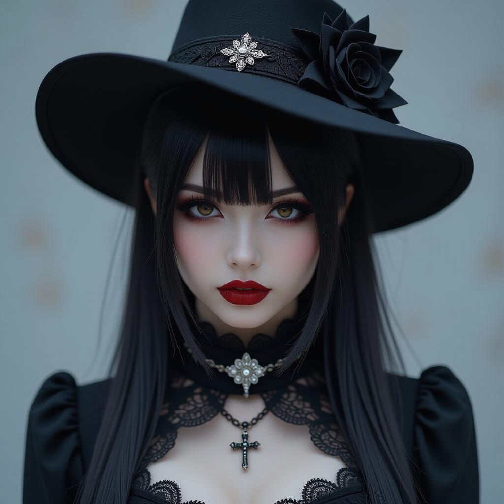 Gothic Japanese Woman in Stormy Underworld