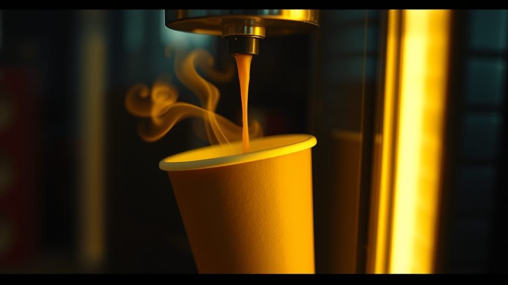 Coffee in a Vending Machine, Shot in Cinematic Style