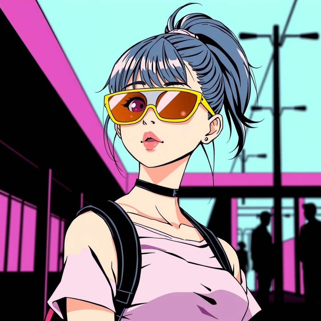 Stylish Anime Girl with Yellow Sunglasses in Pop Art
