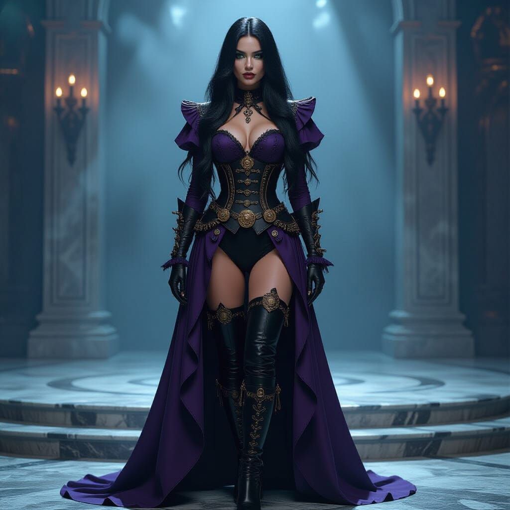 Gothic Steampunk Witch on Marble Stage