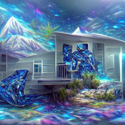 Cosmic Camo House: Holographic Astral Illustration