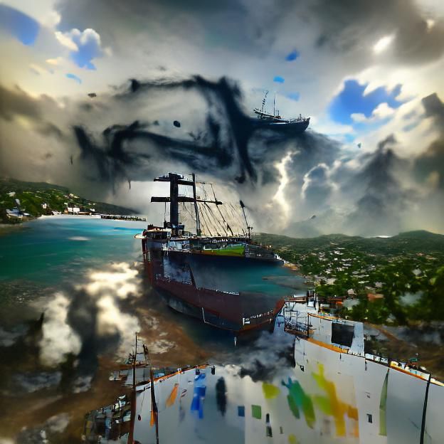 Caribbean Ship Awaits Storm in Detailed Digital Painting