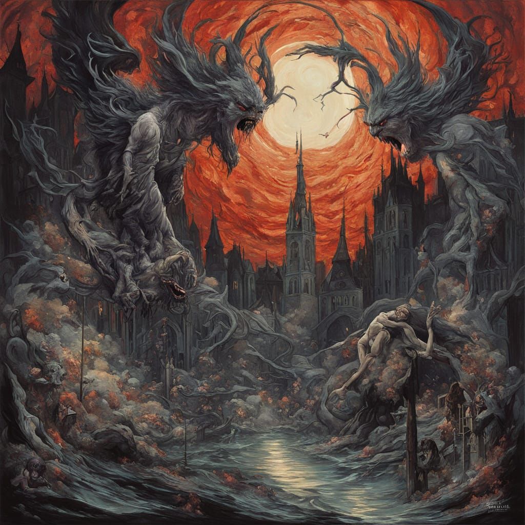 Dark Satanic Scene in Gothic Fairy Tale Style