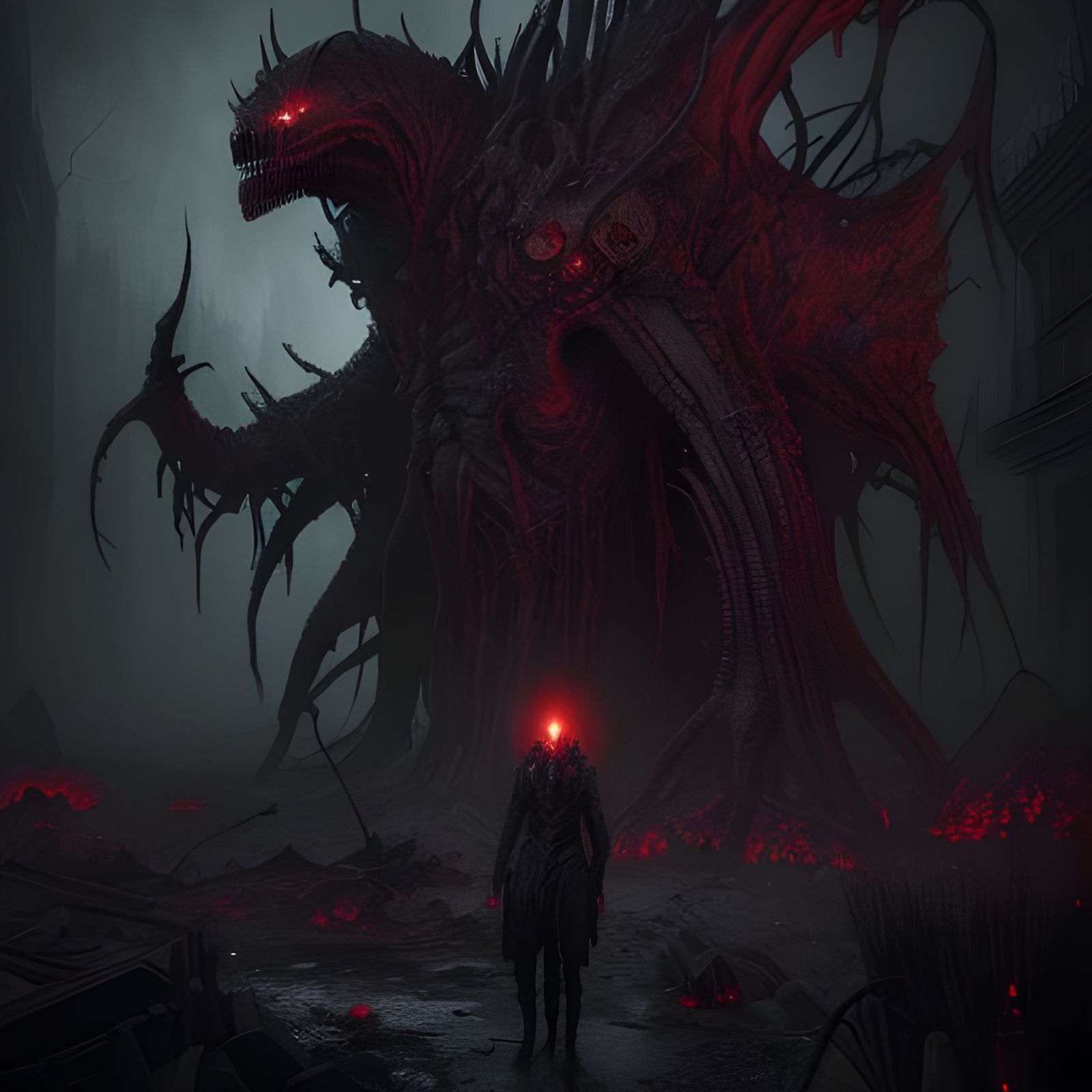 Lovecraftian Elder God Dominates a Ruined World