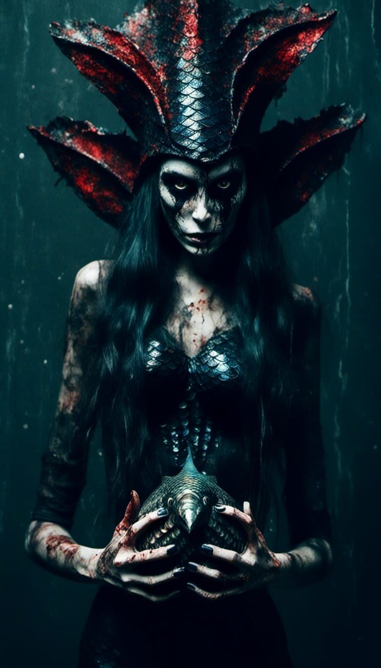 Macabre Mermaid with Human Eyes