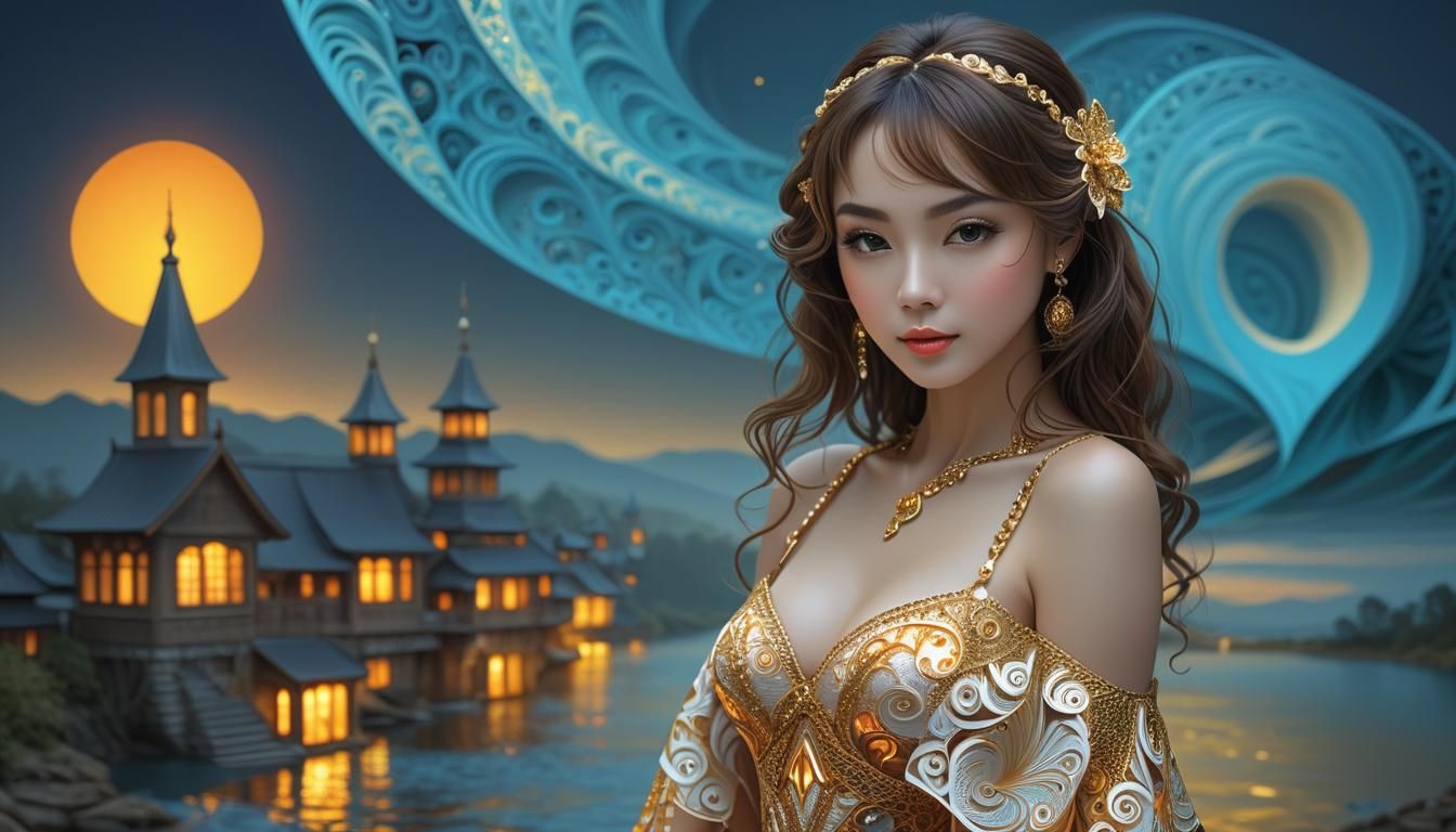 Golden Sunset Zentangle by River