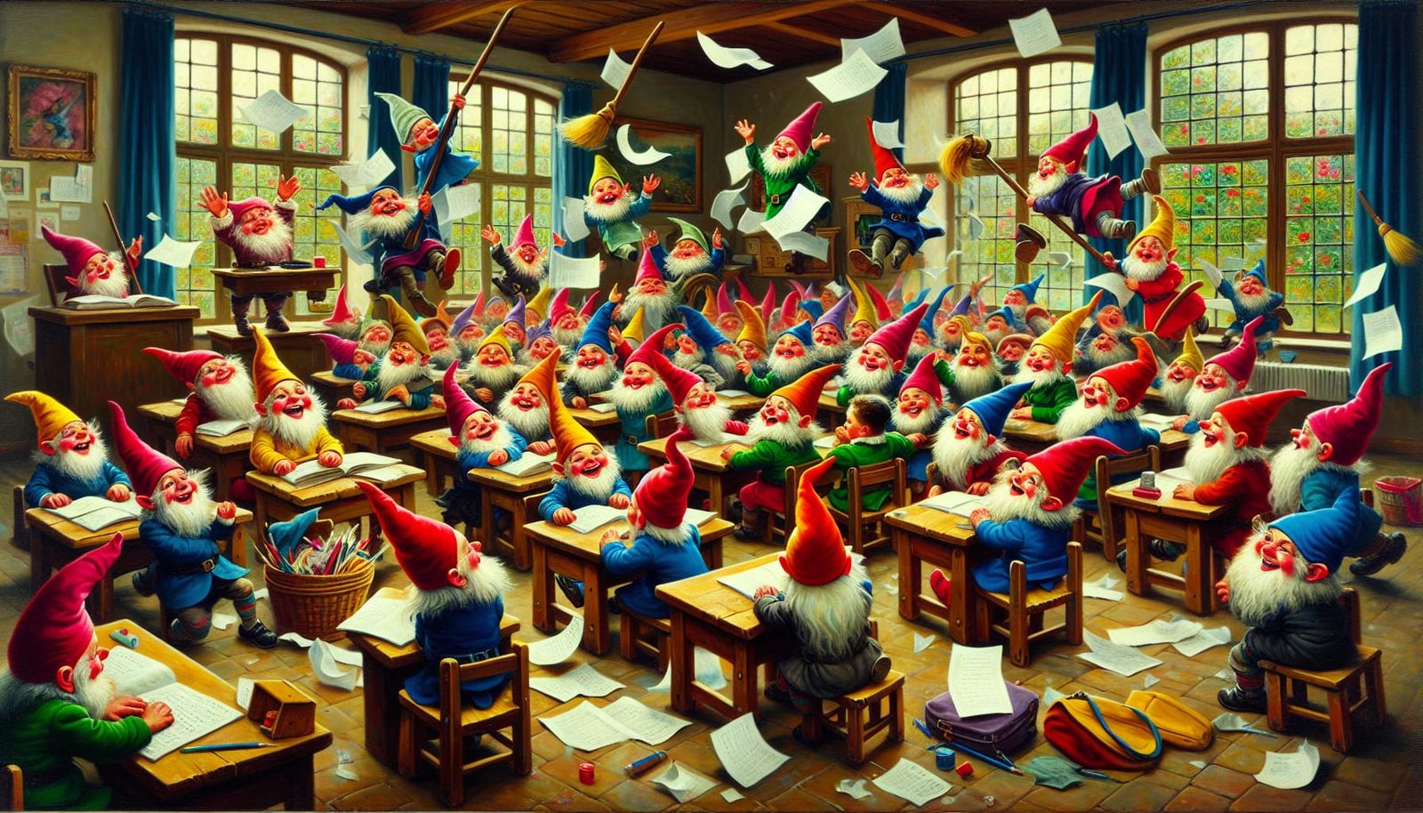 Gnome Children's Classroom Chaos: A Traditional Painting