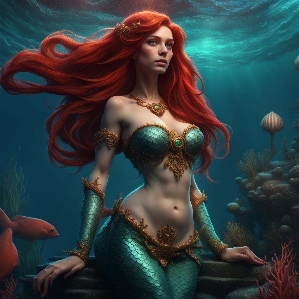 Ariel Mermaid Princess in Dark Fantasy Style