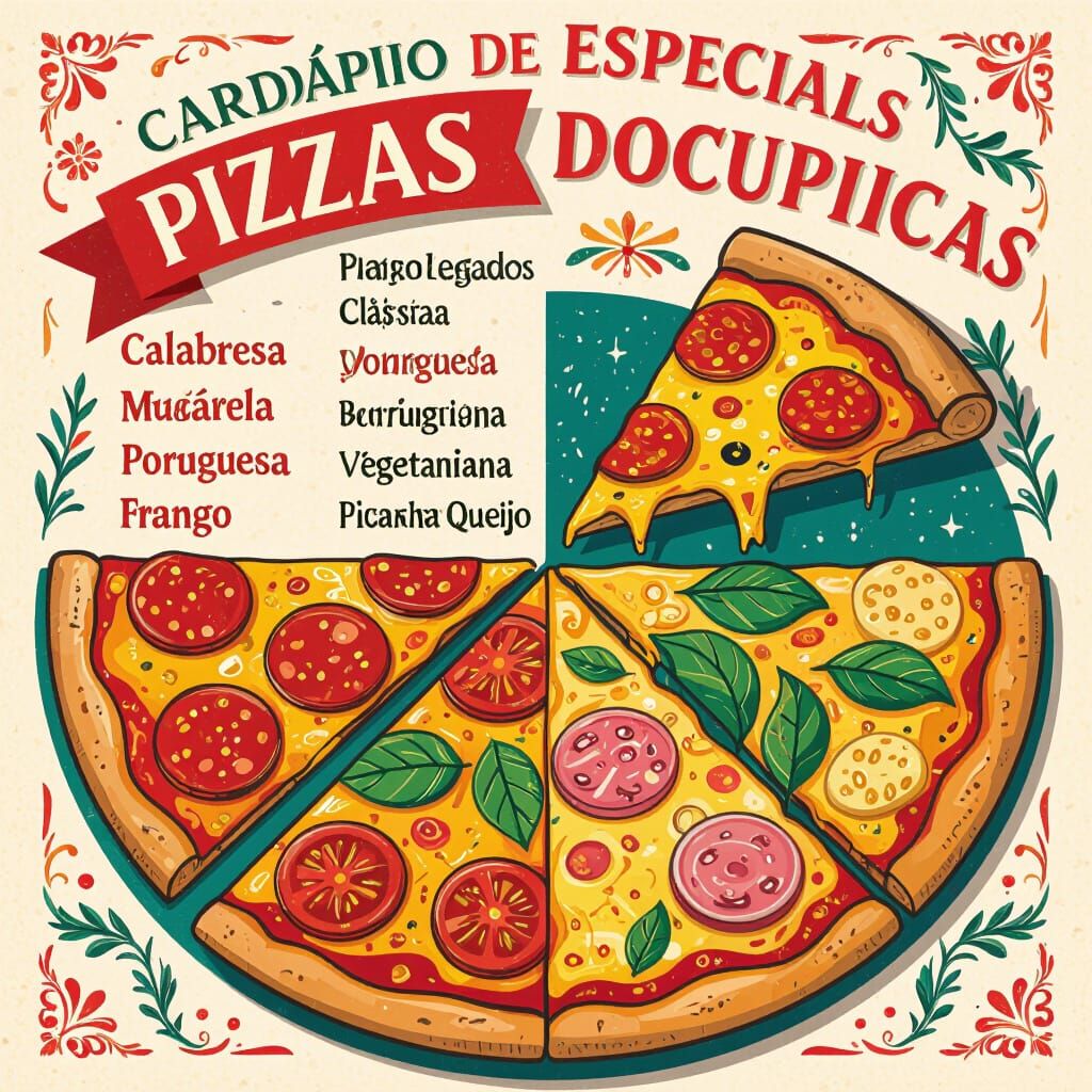 Vibrant Pizza Menu Design with Realistic Food Illustrations