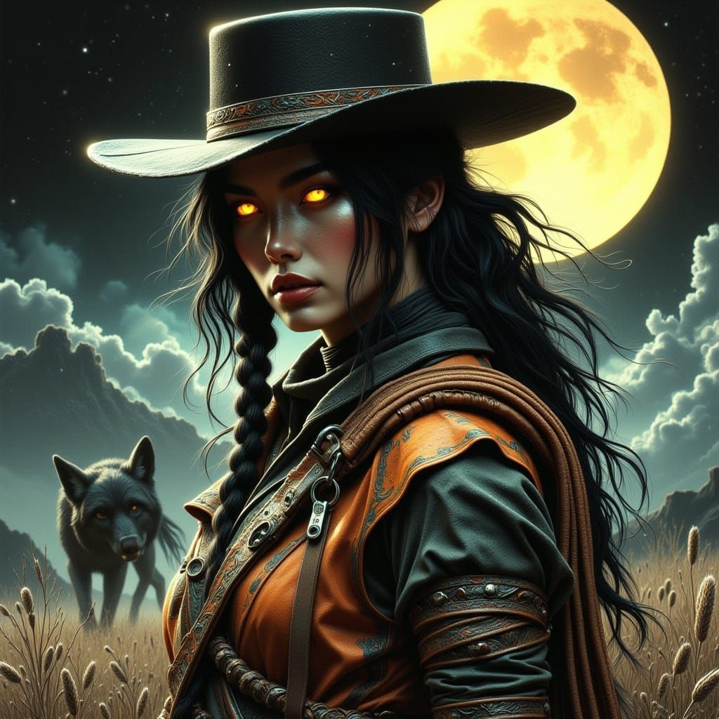 Dramatic Werewolf Cowboy Transformation in Bold Colors