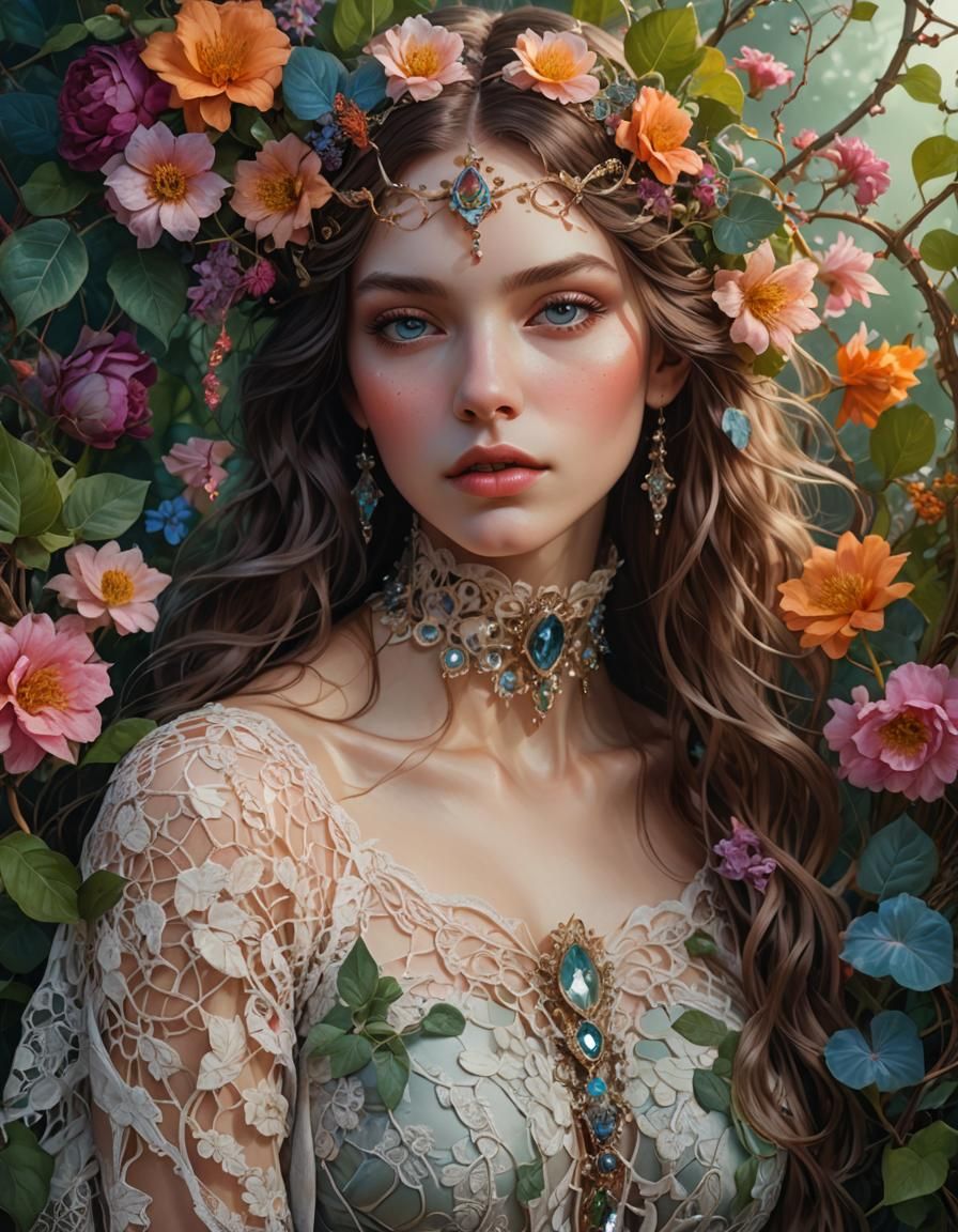 Lush Portrait in Surreal Hyperdetailed Style