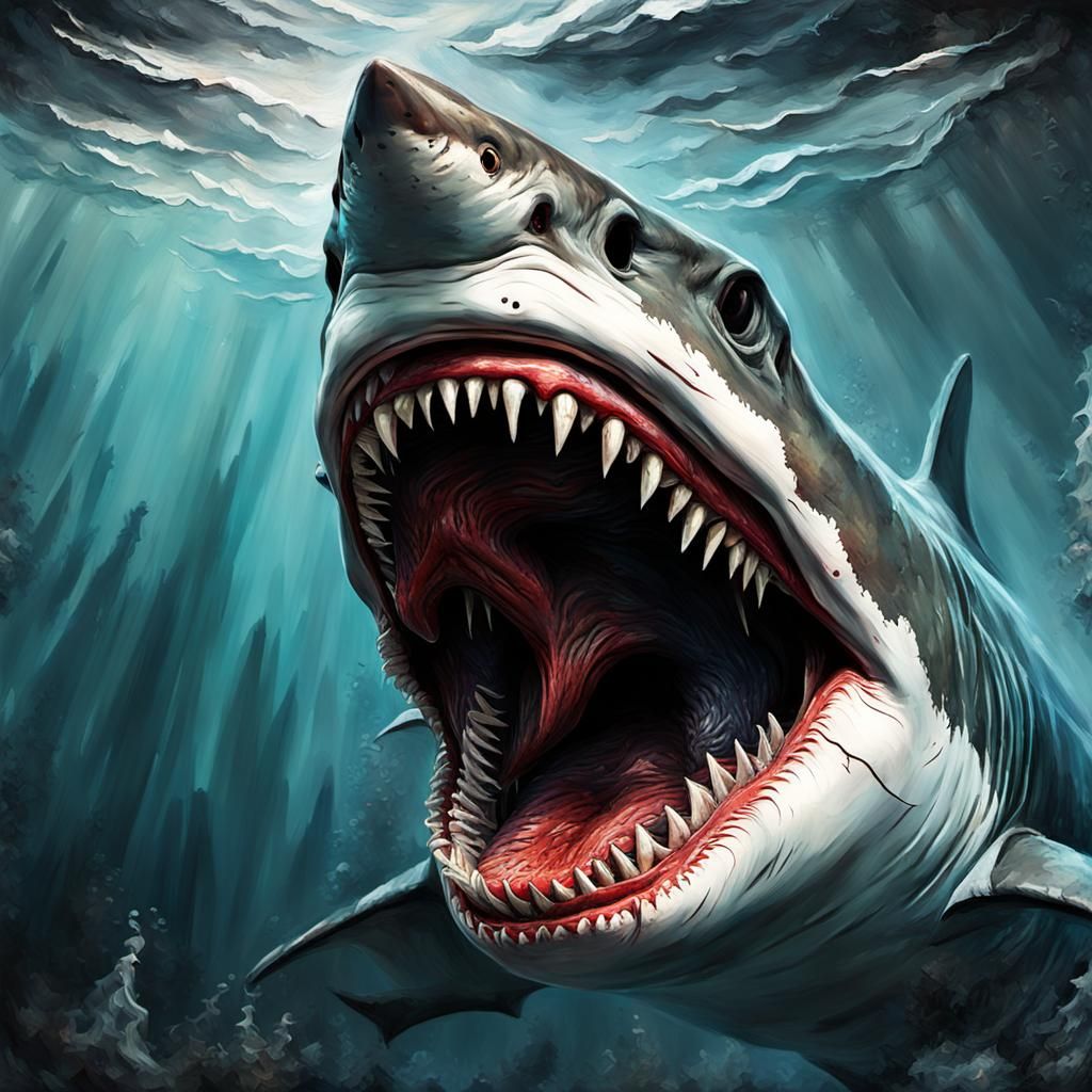 Grotesque Shark Face in Epic Impressionist Style