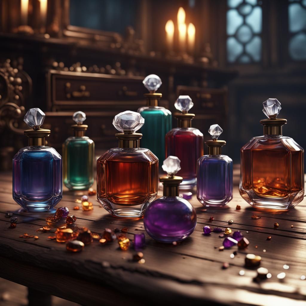 Perfume Bottles: Detailed Matte Painting in 8K