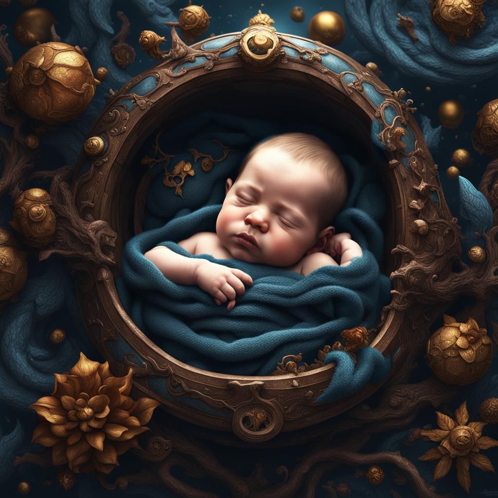 Sleeping Baby Sucking Thumb: Detailed Fantasy Art