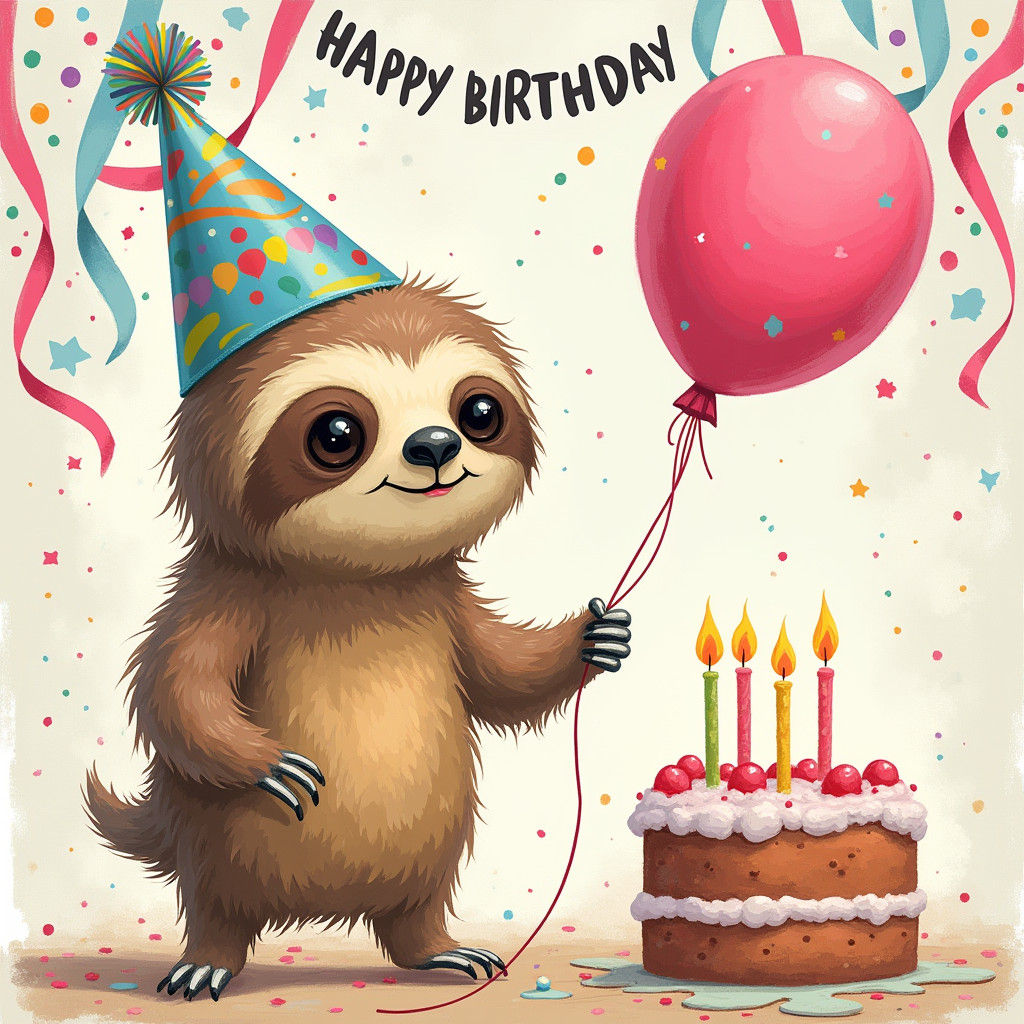 Sloth Celebrates at Birthday Party in Whimsical Style
