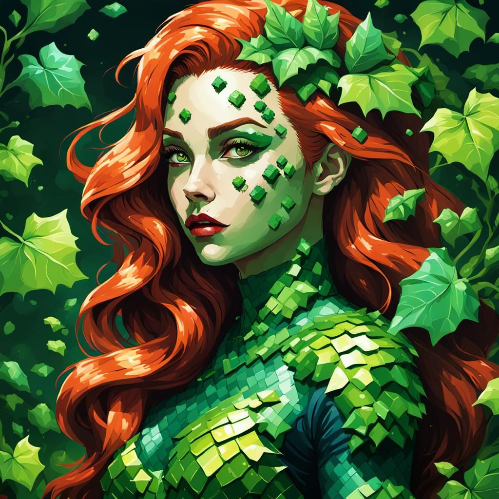Hyperrealistic Pixelated Poison Ivy Splash Art