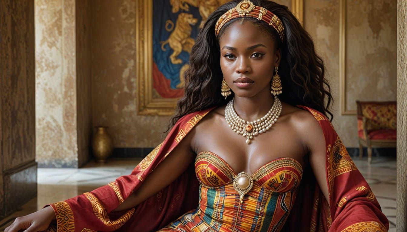 African Noblewoman in Opulent Kente Cloth Regalia