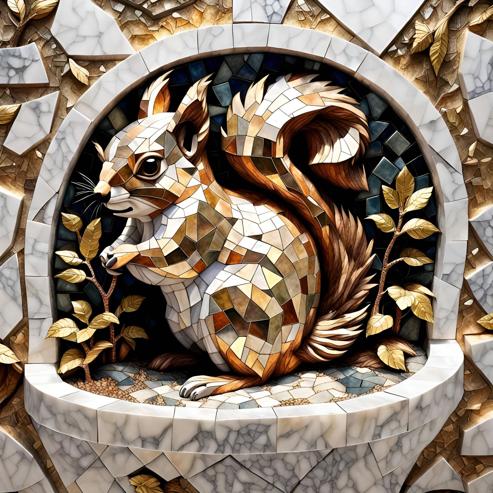 Veined Marble Mosaic: 3D Squirrel Habitat