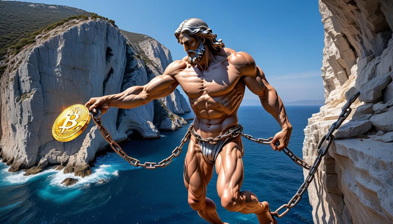 Prometheus chained to the mountain for giving Bitcoin to man...