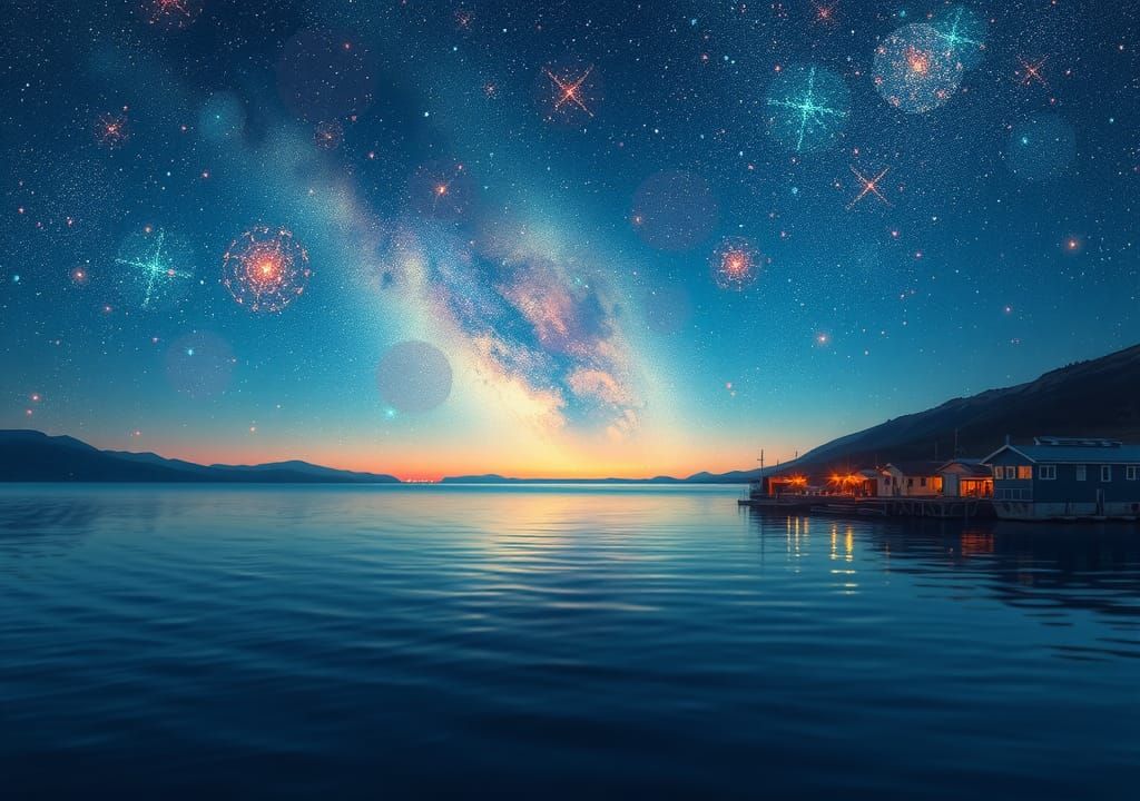 Cosmic Dreamscape: Starry Port at Dusk