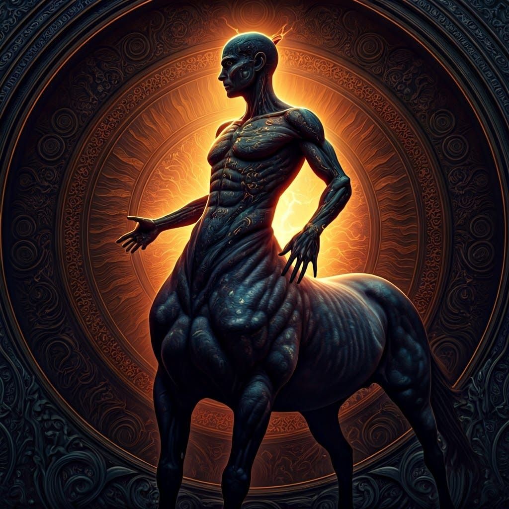 Centaur Emerges from Dreamlike Void in Ornate Style