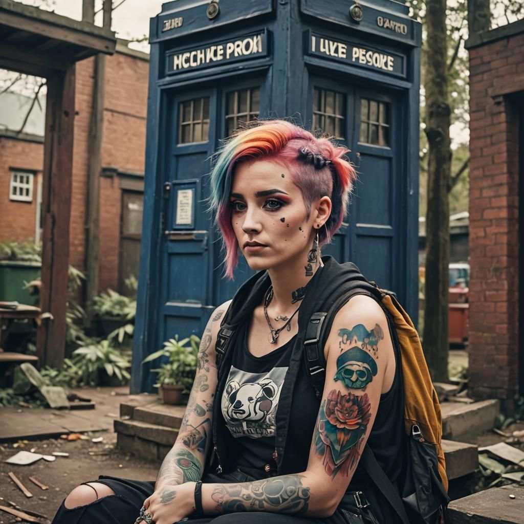 Girl with Rainbow Hair, Panda, and TARDIS