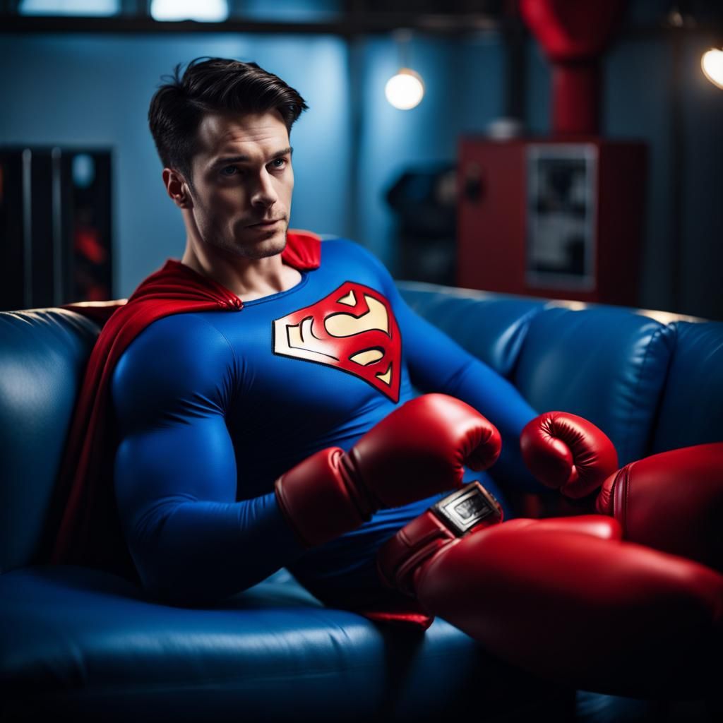 Superman Inspired Hero Relaxing in Cave