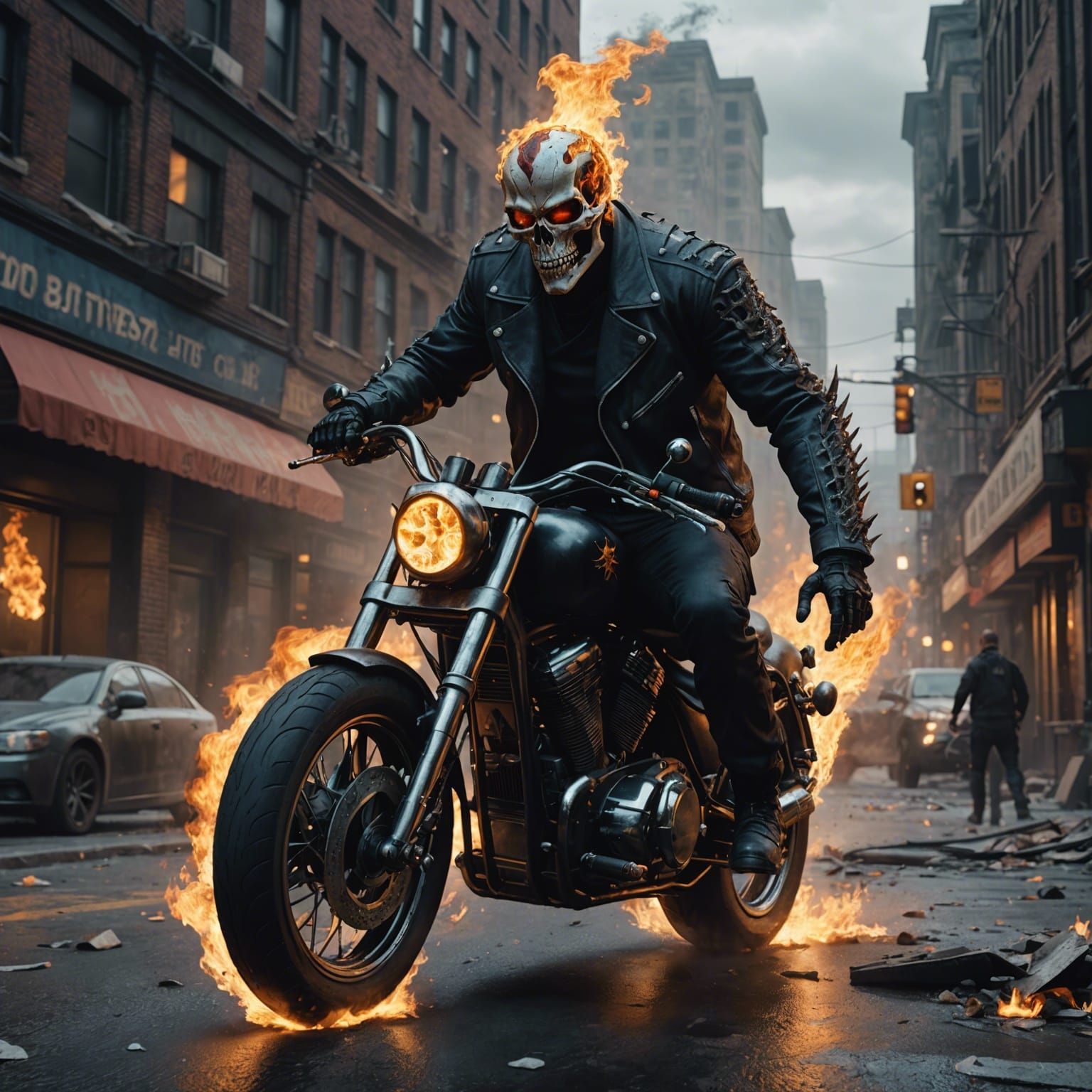 Ghost Rider in Crime-Ridden City: Fantasy Concept Art