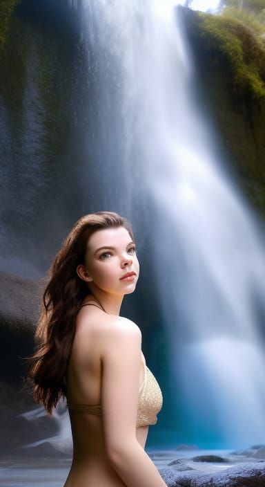 Anya Taylor Joy Bathing in a Waterfall