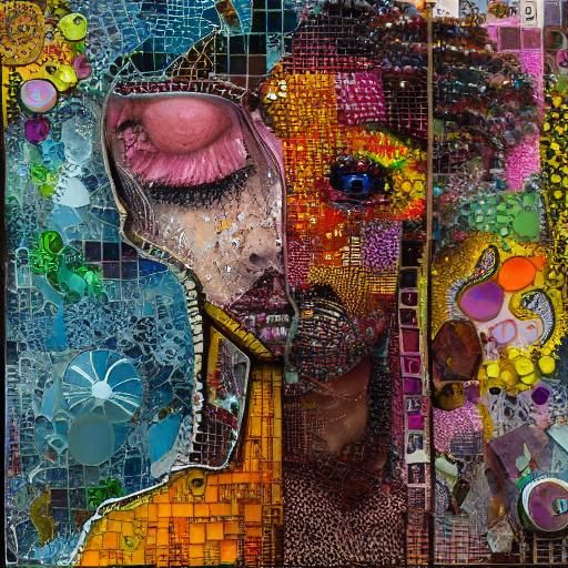 Ecstatic Woman at Piano in Alcohol Ink Collage