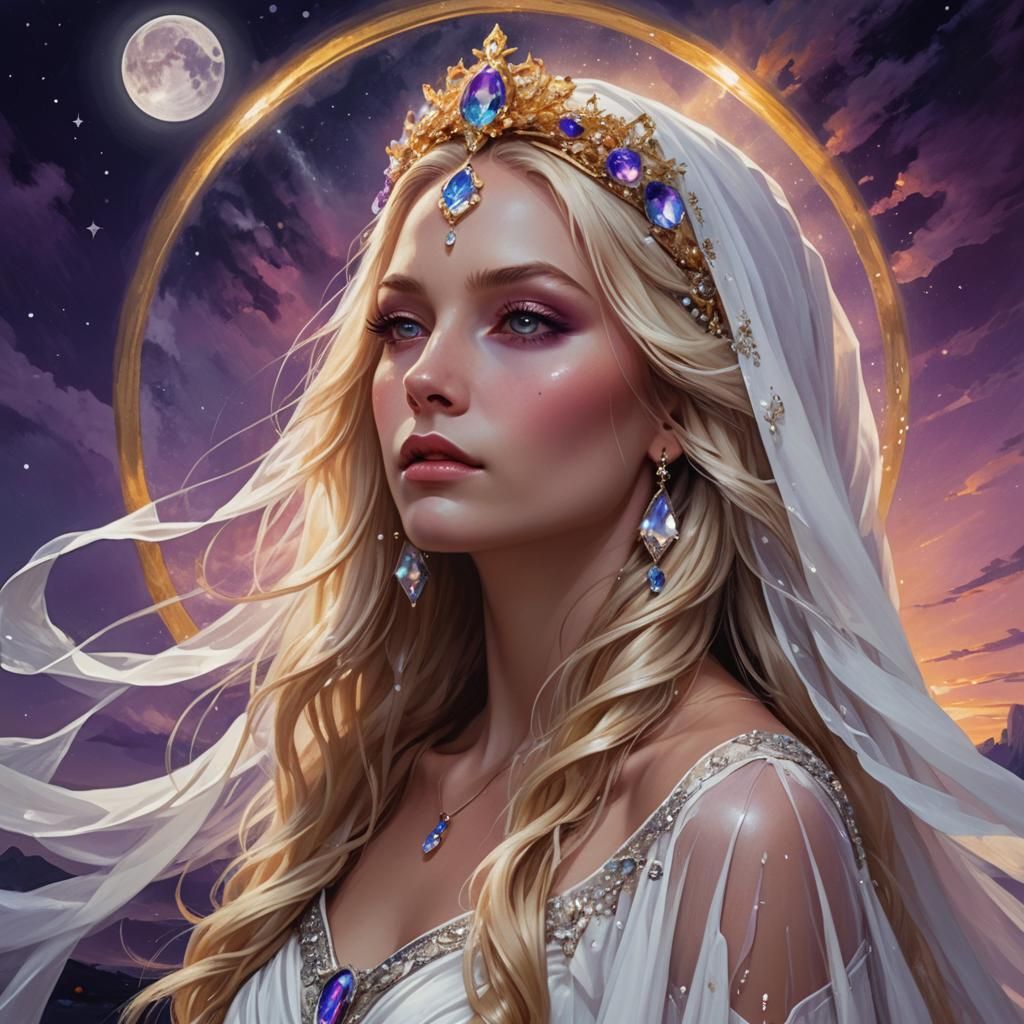 Goddess with Crystal in Dreamlike Fantasy Realism