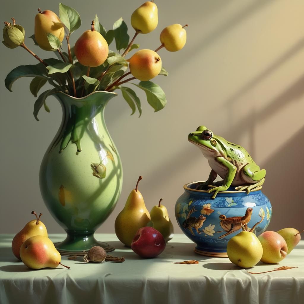 Hopping Animals in Still Life, Digital Art