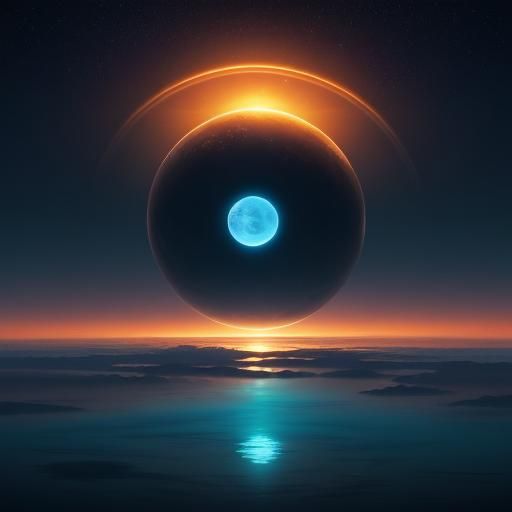 Celestial Fusion: Sun and Moon Digital Art