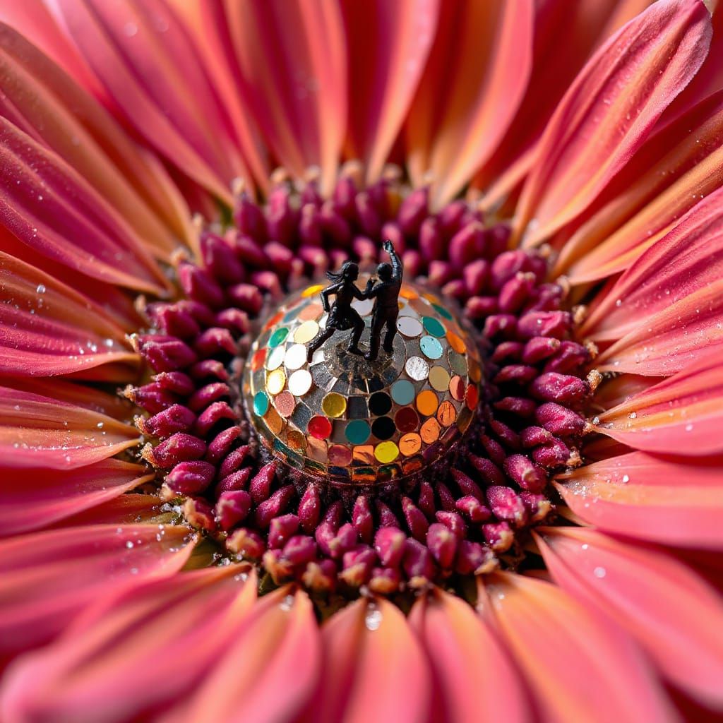Microscopic Disco Dance Party on Gerbera Flower