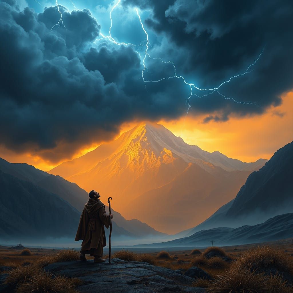 Majestic Mountain Seer Amidst Thunderstorm