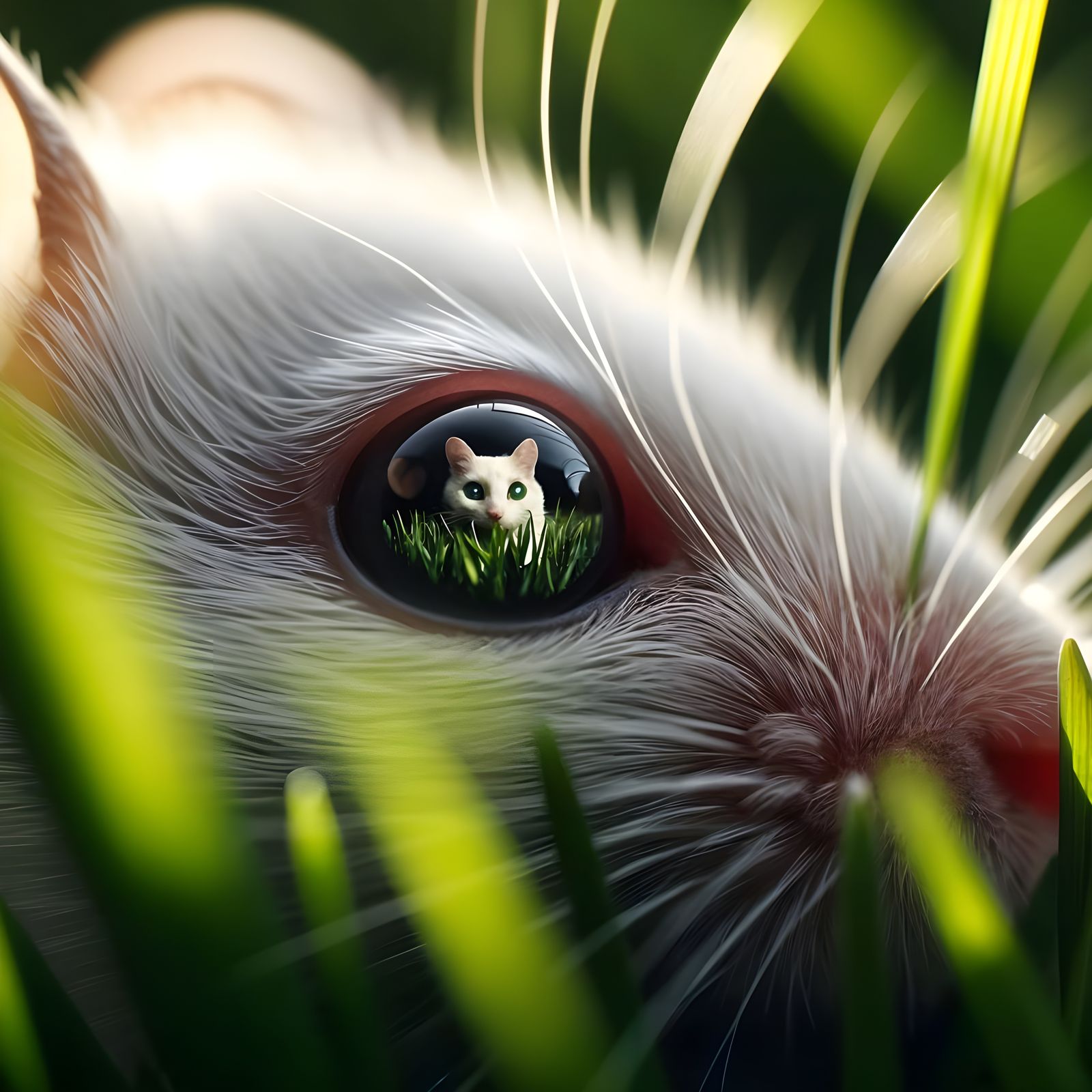 Close-Up Macro Photograph of White Mouse's Eye in Serene Lan...