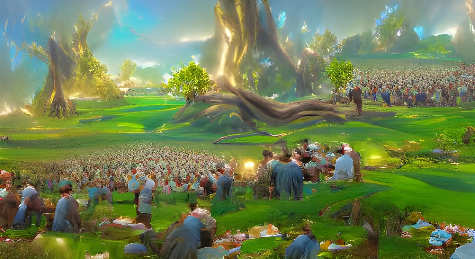 Scenic Plains Gathering as Storybook Illustration