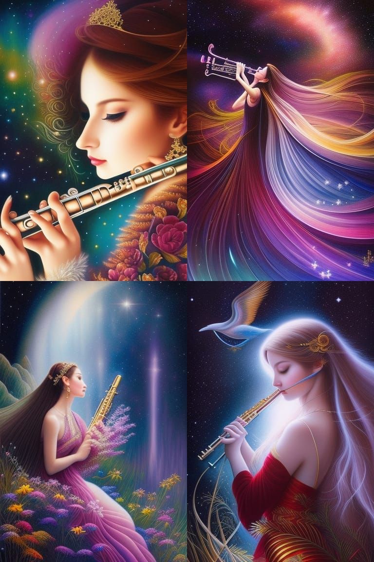Girl Plays Flute in Fairytale Vector Art