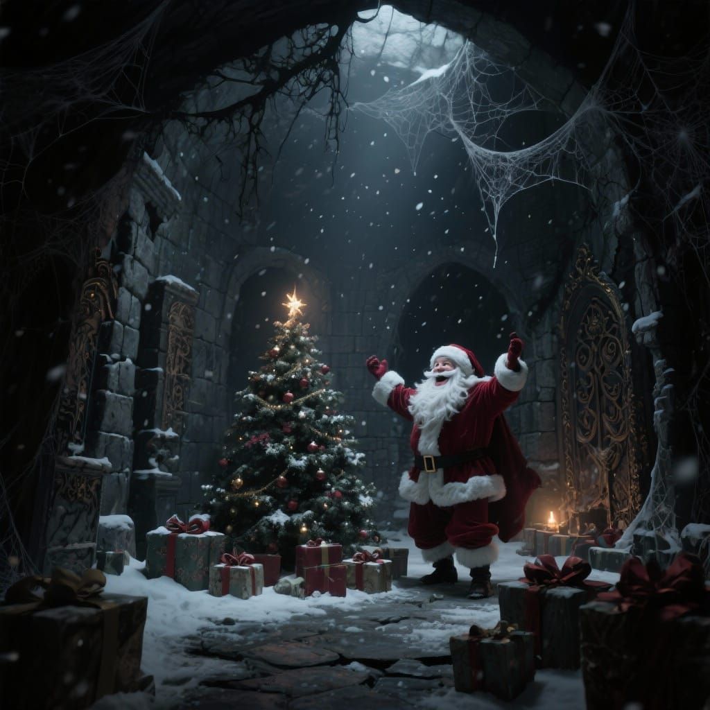 Santa Claus Celebrates Christmas in a Dark Fantasy Crypt