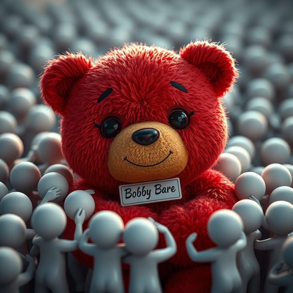 Cuddly Red Bear Plush Toy Fantasy Art