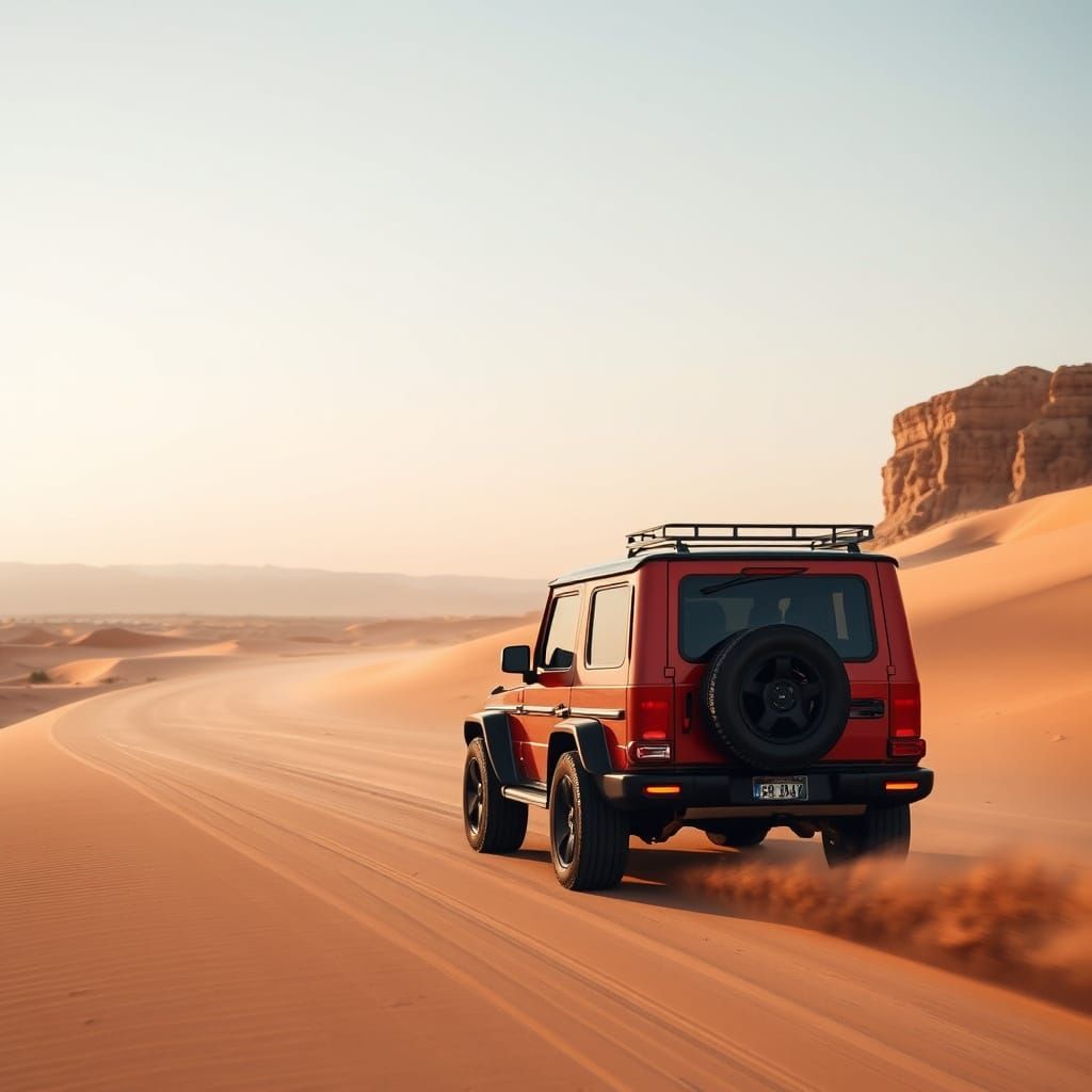 G-Wagon Driving Through a Desert Landscape